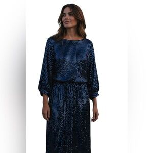 City Chic Sequin Dress XXL Navy Blue Long Sleeve Plus Size NWT